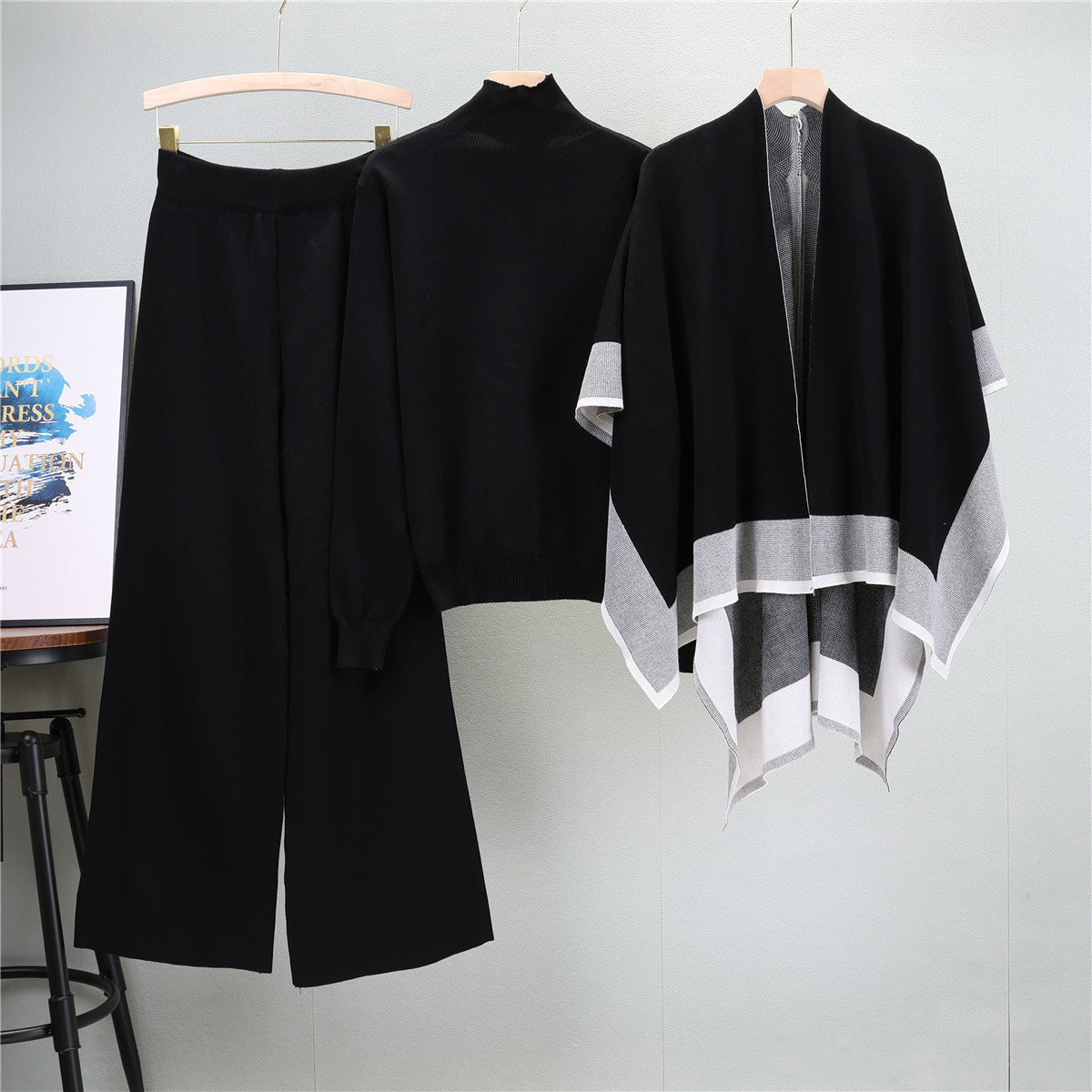 Women's Shawl Knitted Loose Three-piece Set Fashion Suits
