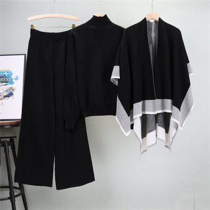 Women's Shawl Knitted Loose Three-piece Set Fashion Suits