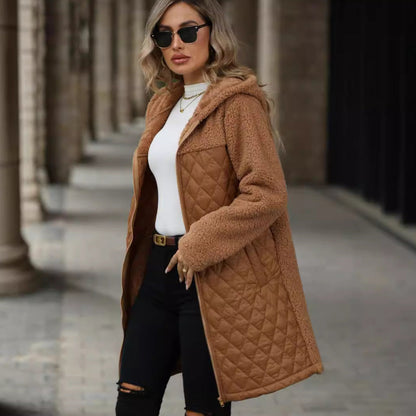 Women's Unique Loose Hooded Zipper Plush Coats