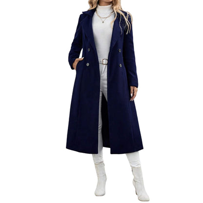Women's Lapel Woolen Lace Up Double Breasted Extended Coats