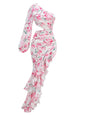 Women's Sexy Oblique Shoulder Single Sleeve Irregular Ruffled Dresses