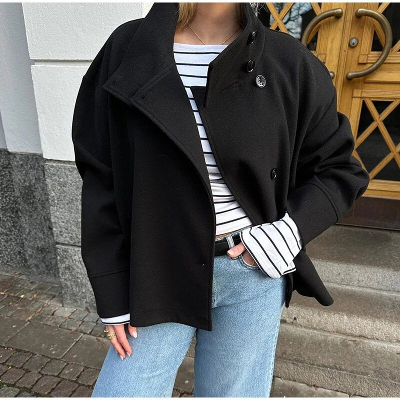 Women's High Quality Elegant Stand Collar Single Breasted Coats
