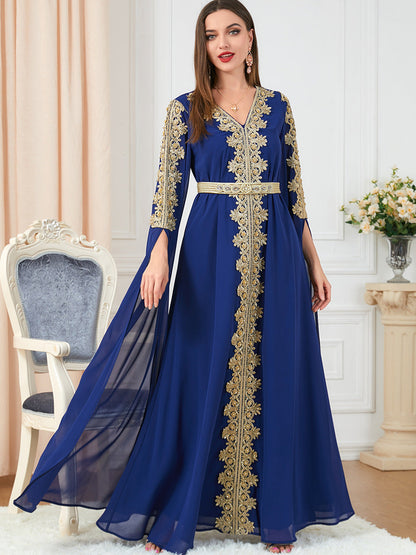 Women's Patchwork Super Long Sleeve Autumn Formal Dresses