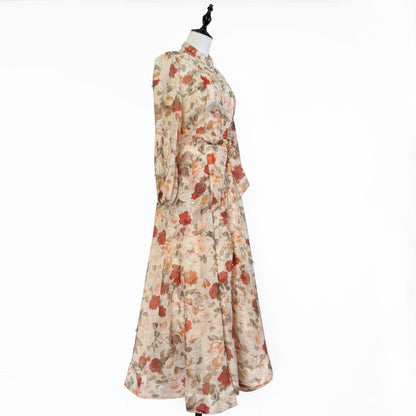 Women's Retro Printed Light Luxury Rhinestone Single-breasted Dresses