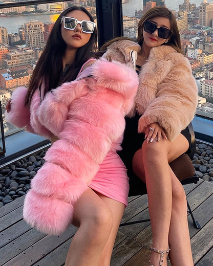 Women's Fur Hooded Imitation Fox Long Sleeve Coats