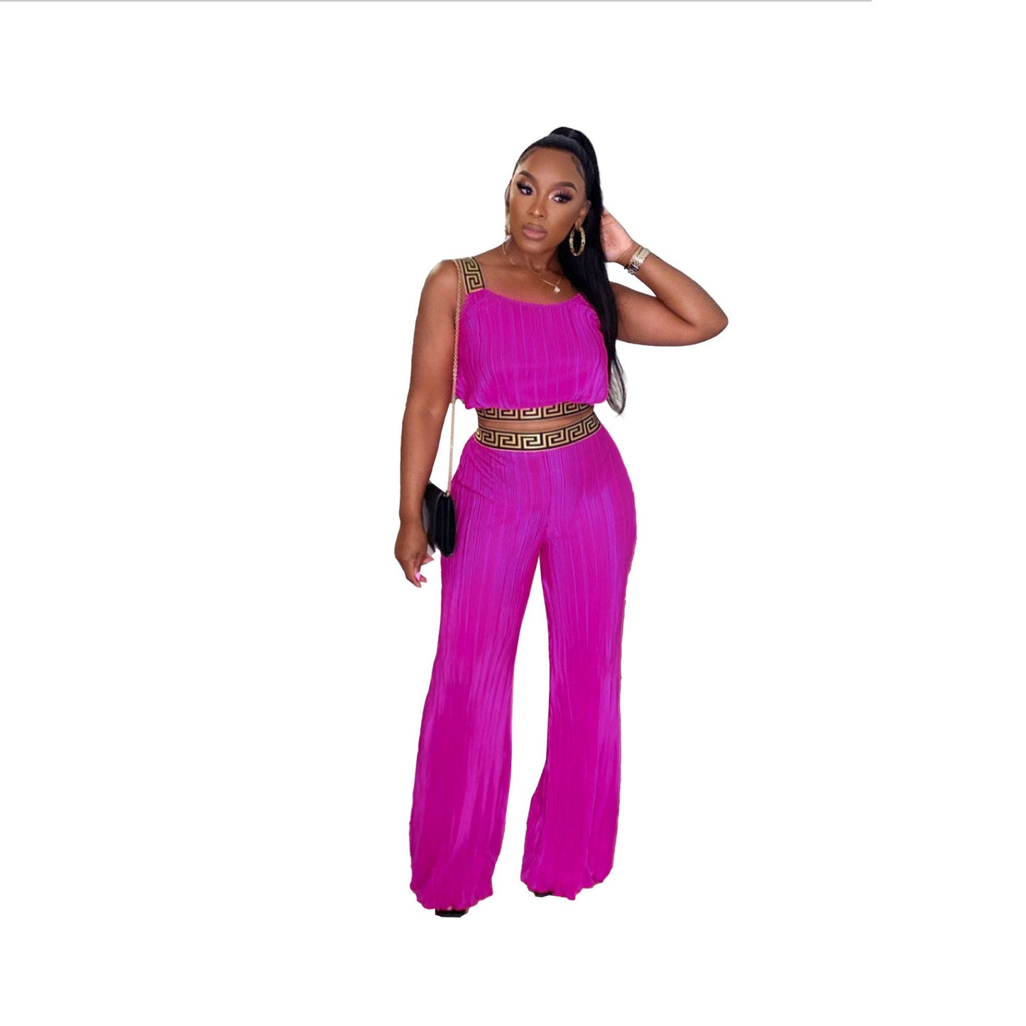 Ribbon Matching Solid Color High Waist Wide Leg Sweaters