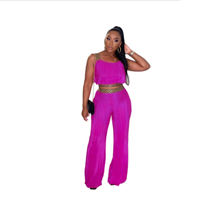 Ribbon Matching Solid Color High Waist Wide Leg Sweaters