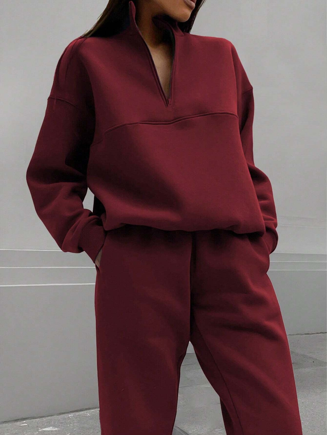 Fashion Zipper Lapel Solid Color Casual Suits