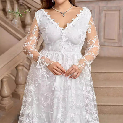 Women's Long Sleeve White Bridal Gown Formal Wedding Dresses