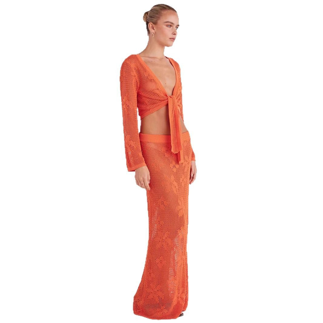 Out Long Sleeve Knitted Two-piece Beach Suits