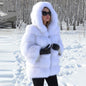 Women's Imitation Fur Hooded Mid-length Slim Fit Coats