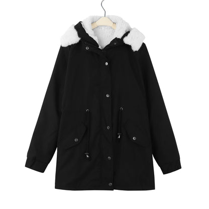 Women's Clothes Mid-length Hooded Winter Lamb Wool Coats