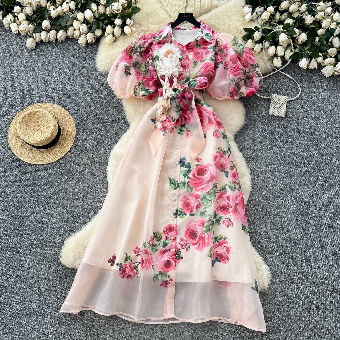 Style Temperament Dress Female Summer Three-dimensional Flower Lantern Dresses