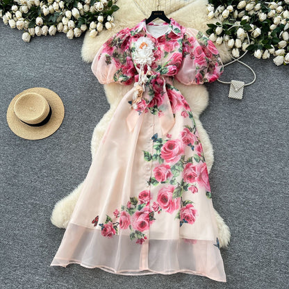 Style Temperament Dress Female Summer Three-dimensional Flower Lantern Dresses