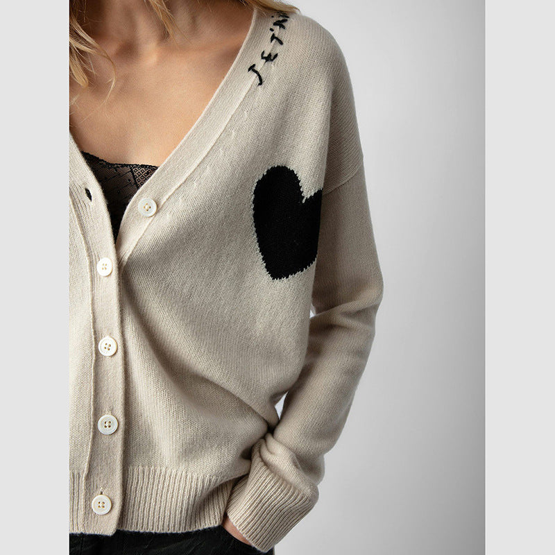 Women's French Niche Handmade Embroidered Love Cashmere Cardigans
