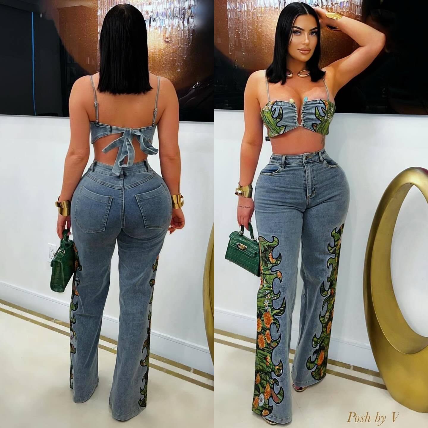 Women's Sexy Street Trend Floral High Elastic Suits