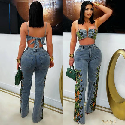 Women's Sexy Street Trend Floral High Elastic Suits