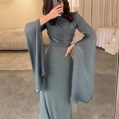 Solid Color Stitching Big Swing Sleeve Dresses