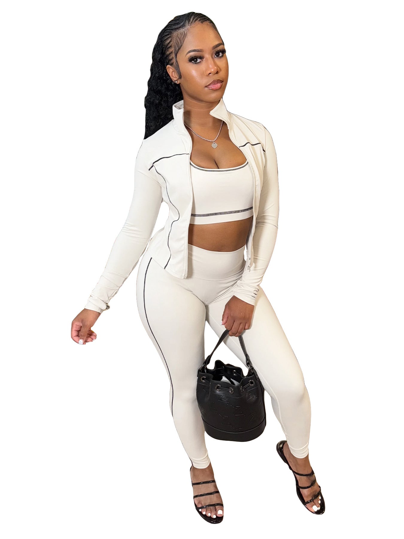 Women's Fashion Wear Zipper Thumb Hole Long-sleeved Suits