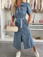 Women's Summer Lapel Tied Single-breasted Short-sleeved Denim Dresses