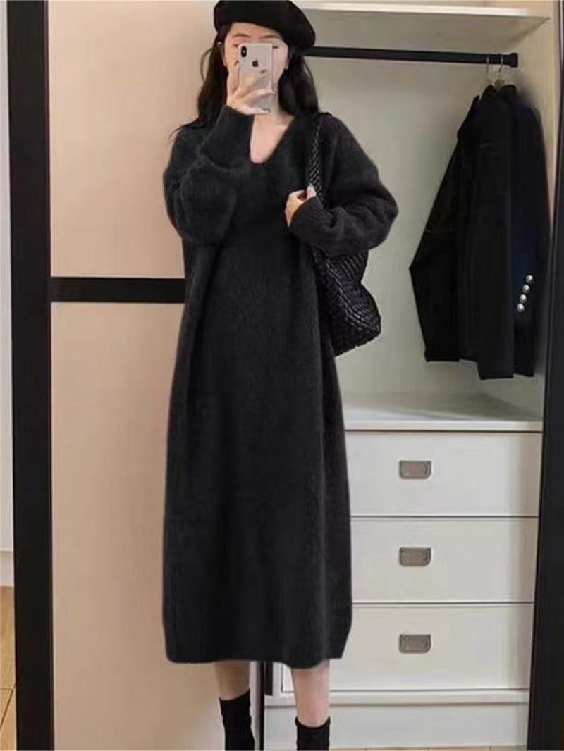 Women's Style Purple Long Dress Simple Western Knitted Dresses