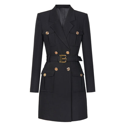 Women's Double Breasted Belt Slim Long Sleeve Dresses