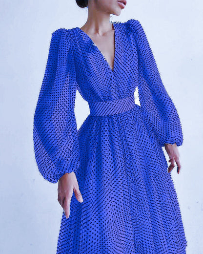 Color Elegant Lady Puff Sleeve Polka Dresses