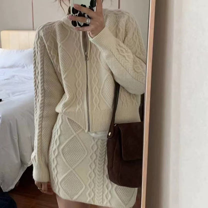 Women's Twist Retro Knitting Loose Zipper Two-piece Suits