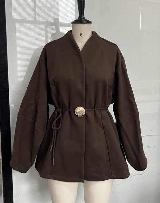 Women's Graceful Stand Collar Long Sleeve Woolen Coats