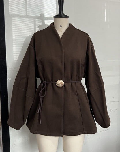 Women's Graceful Stand Collar Long Sleeve Woolen Coats