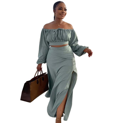 Sexy Bandeau Large Lantern Sleeve Two-piece Suits