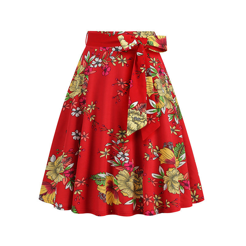 Women's Retro Dots Floral Purple Group Belt Skirts