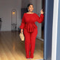 Women's Graceful Lace Drawstring Long Sleeve Trousers Suits