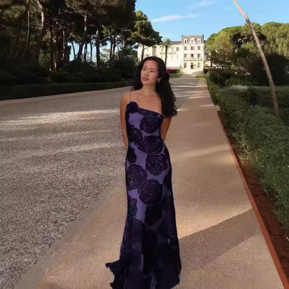 Sexy Burnt Flower Sling Shoulder Dress Dresses
