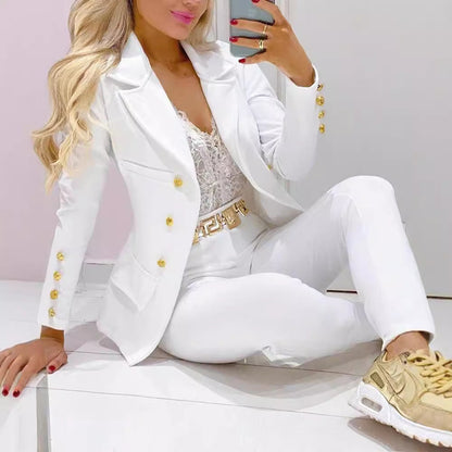 Women's Color Small High Waist Trousers Casual Suits