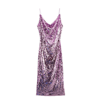 Women's Collar Fashionable Sequins Strap Dress Spring Dresses