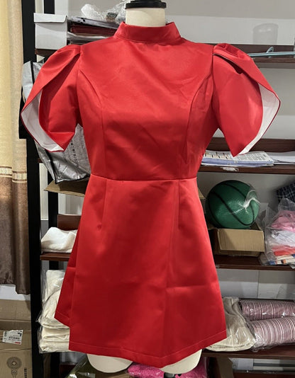 Half Turtleneck Back Hollow Dress Bowknot Dresses