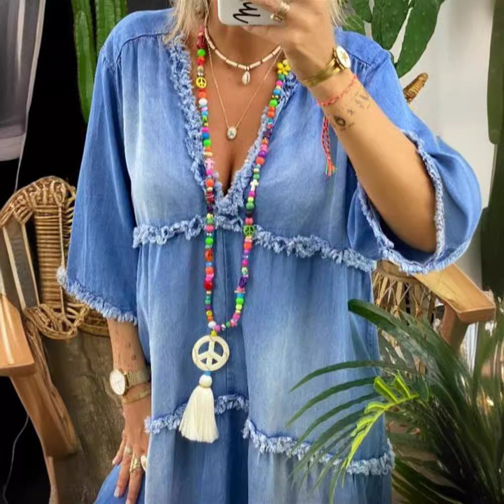 Women's Summer Temperament Dress Backless Print Bohemian Dresses