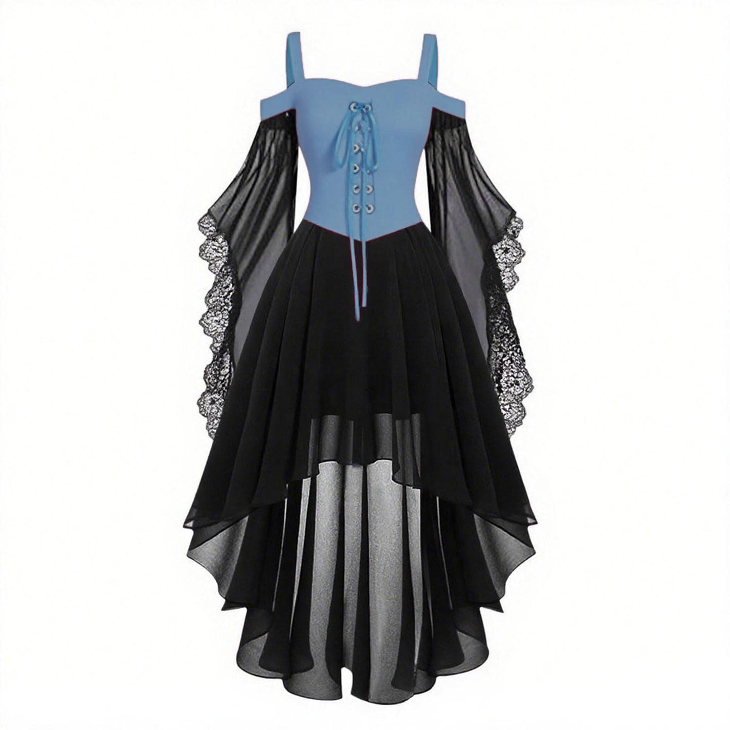 Gothic Style Halloween Witch Front Back Long Dresses