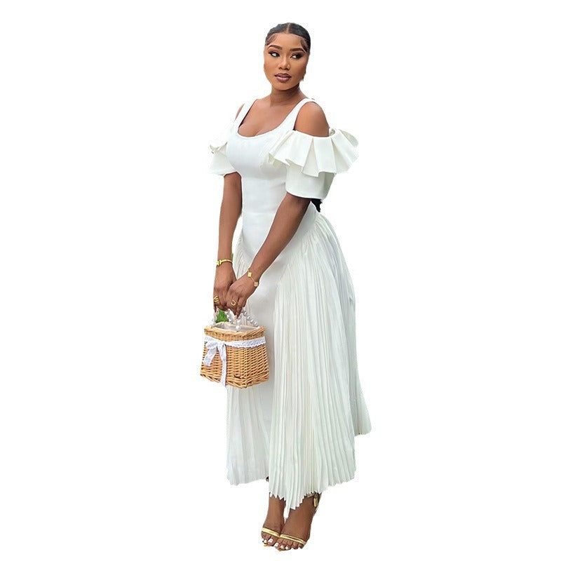 Women's Summer Elegant U-shaped Collar Ruffle Sleeve Dresses