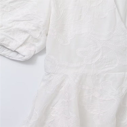 Women's Summer White Embroidery Puff Sleeves Mini Dresses