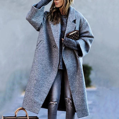 Women's Long Woolen Color Temperament Commute No Coats
