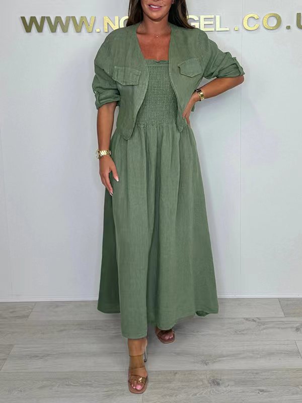 Women's Casual Long Dress Suspender Set Cardigans