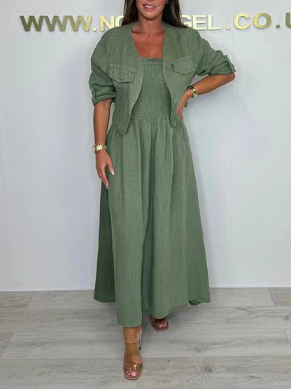 Women's Casual Long Dress Suspender Set Cardigans