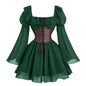 Medieval Puff Sleeve Dress Halloween Drawstring Skirts