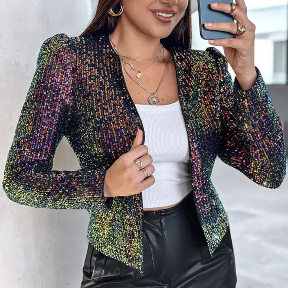 Women's Leopard Print Sequin Personality Outdoor Long Coats
