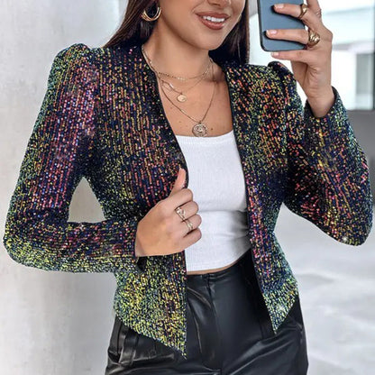 Women's Leopard Print Sequin Personality Outdoor Long Coats