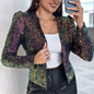 Women's Leopard Print Sequin Personality Outdoor Long Coats