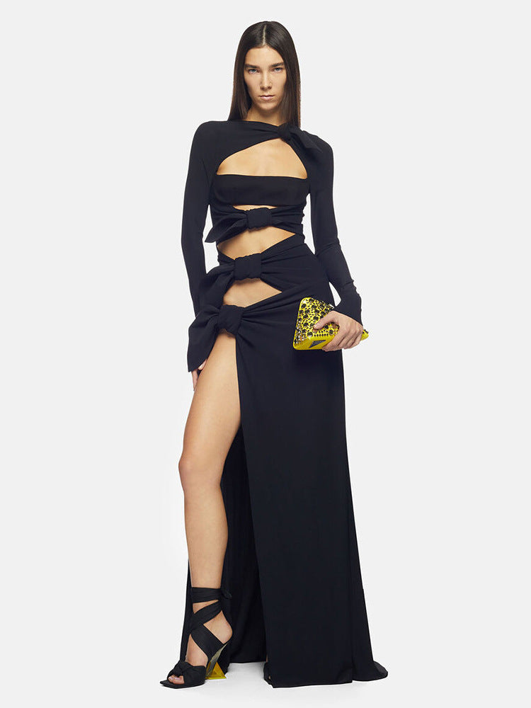 Women's Long-sleeved Dress Long Elegant Low-cut High Dresses