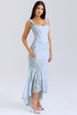 Square Collar Elastic Net Jacquard Pleated Dresses